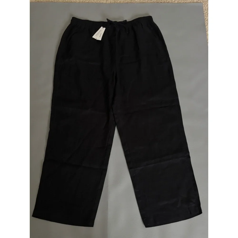 Banana Republic Women's Black Linen Pull On Ankle Pants Size XL 713472